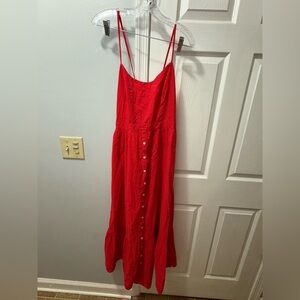 XIRENA Red Torch Lena Button Cotton Maxi Dress Size Medium